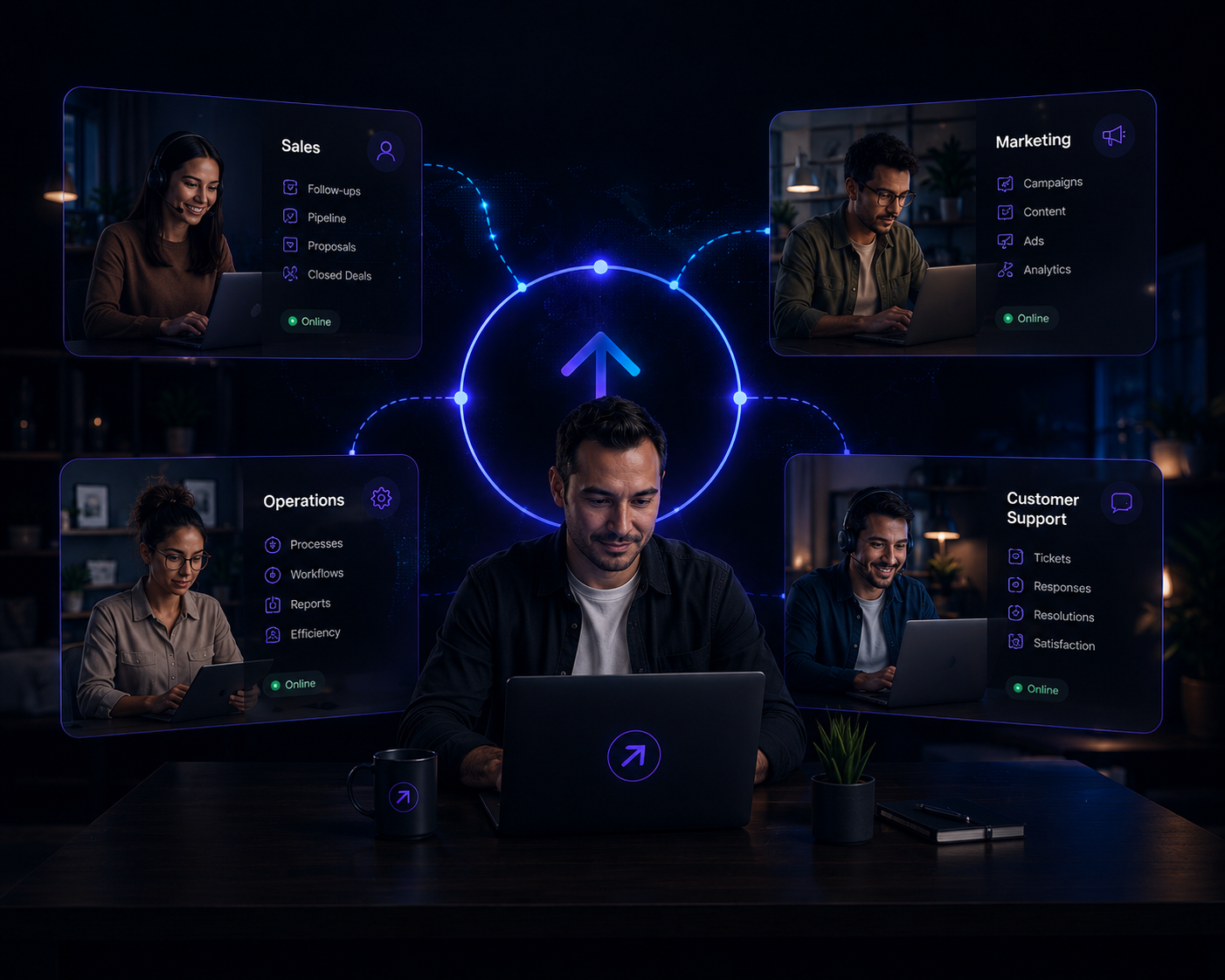 A connected growth team working together